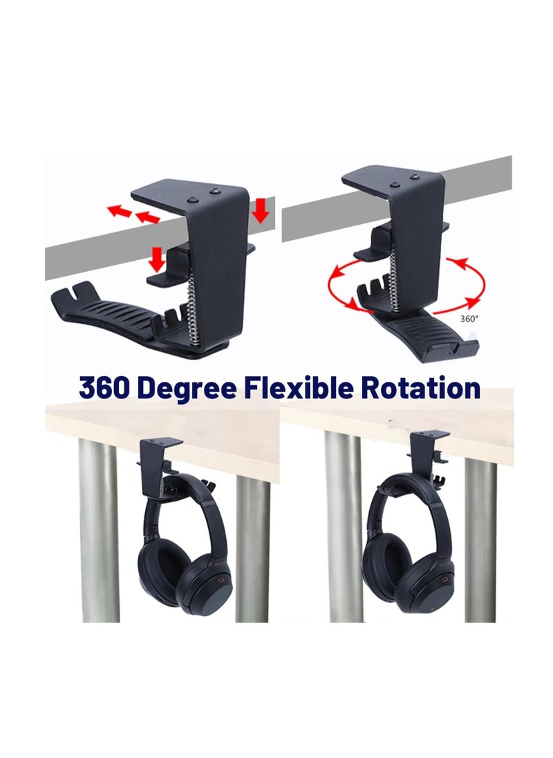 Excefore - Headset Headphone Hook Holder Hanger Mount, Headphones Stand for Desk, Clamp Under Desk Design with Adjustable & Rotating Arm PC Gaming, Backpack Hook - Image 1