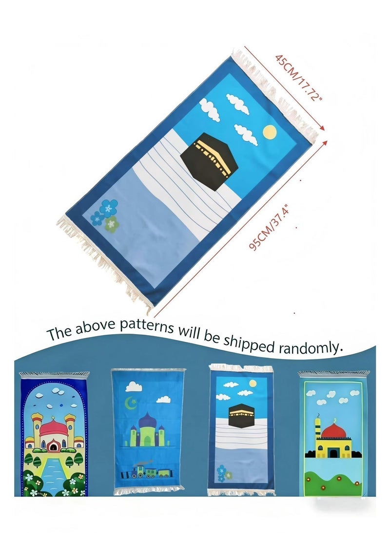 5PCS Islamic Prayer Mat Set for Boys - Soft Blue Prayer Rug with Tasbih & Kaleidoscope, Random Style, Muslim Gift for Ramadan, Eid & Hajj - Image 5