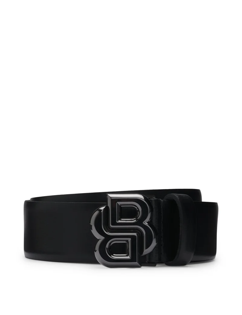 BOSS Italian-leather belt with Double B monogram buckle