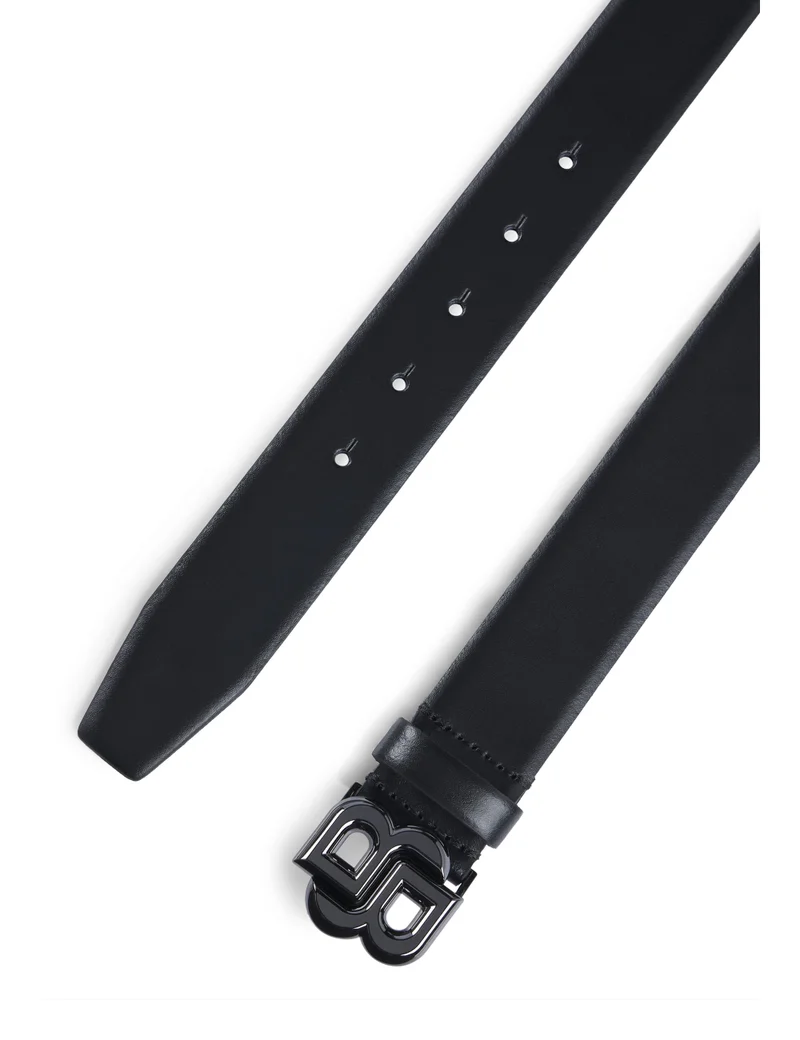 BOSS Italian-leather belt with Double B monogram buckle