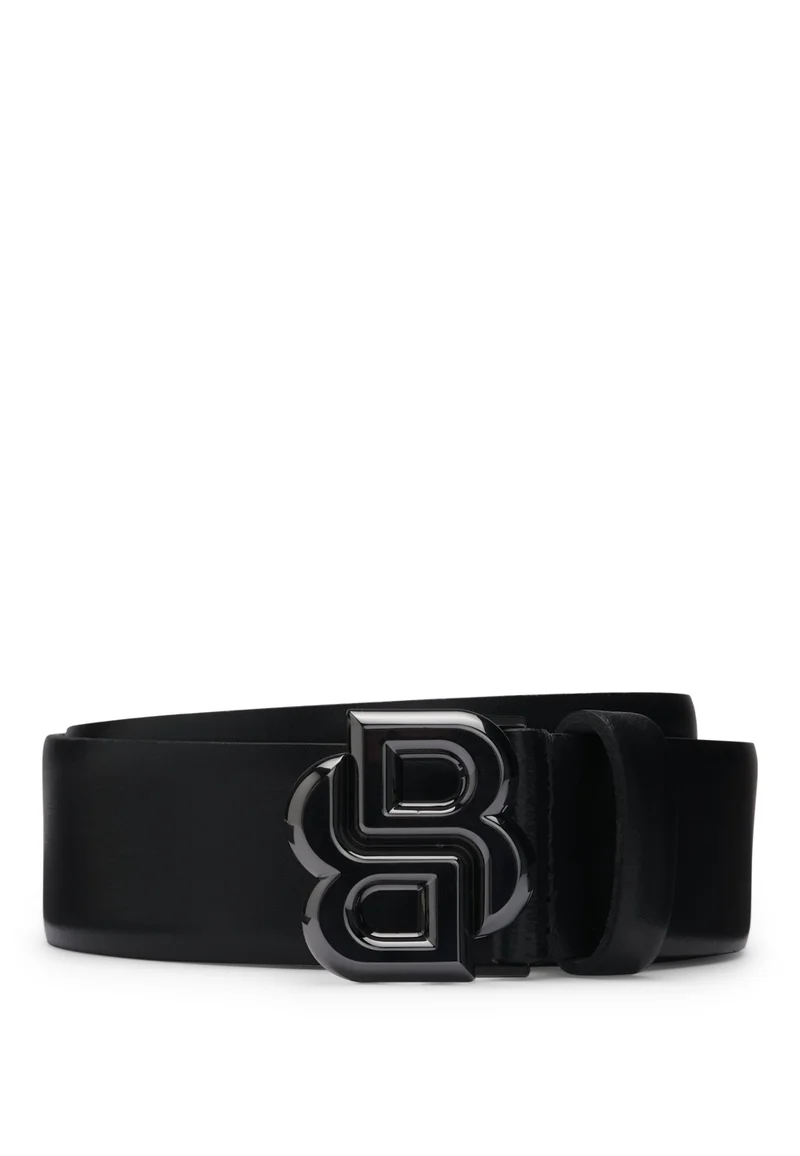 BOSS Italian-leather belt with Double B monogram buckle