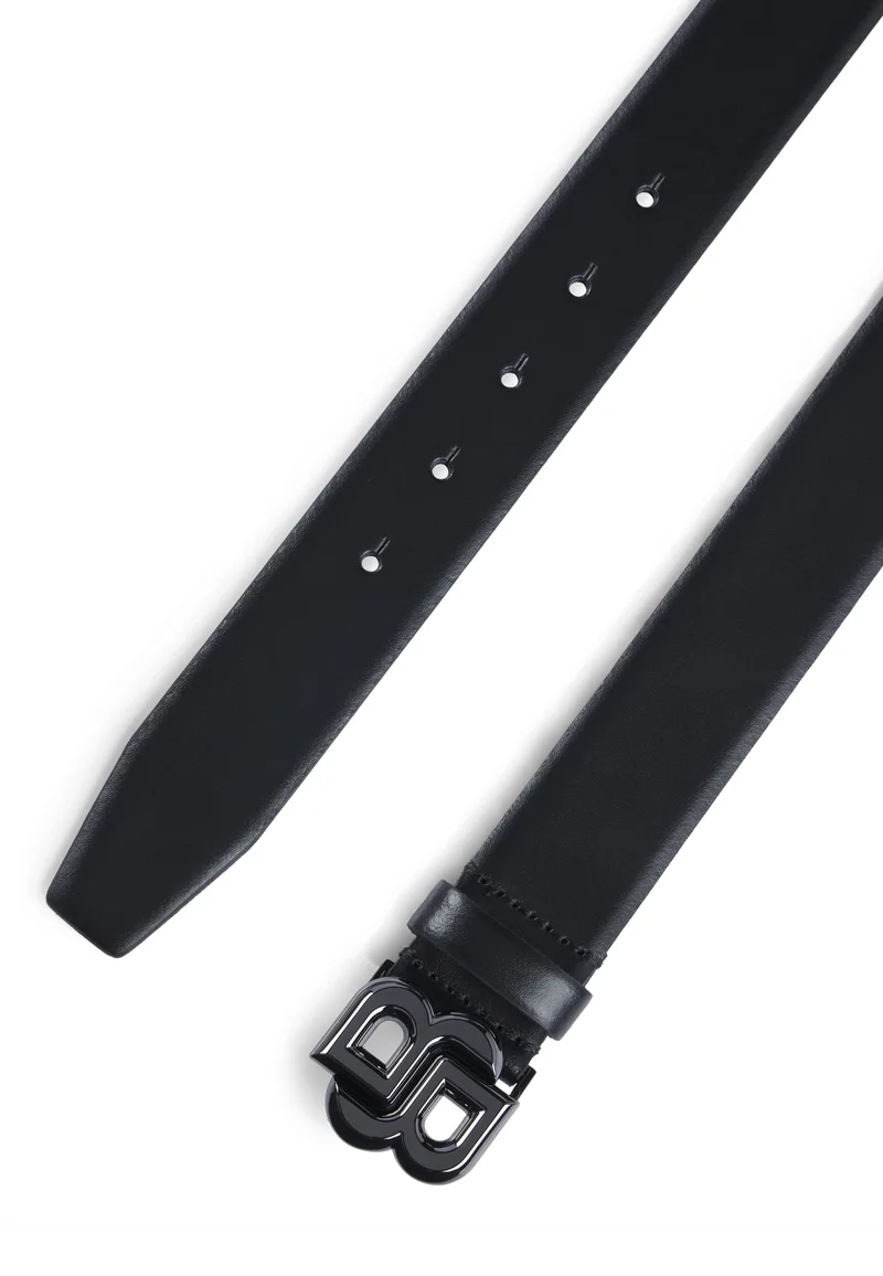 BOSS Italian-leather belt with Double B monogram buckle