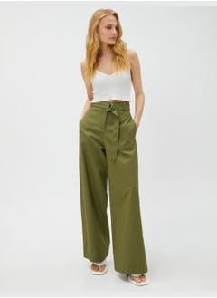 KOTON Linen Blended Trousers Wide Leg Belted  - Image 2