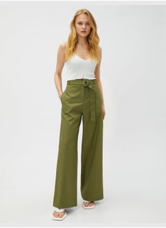 KOTON Linen Blended Trousers Wide Leg Belted  - Image 1