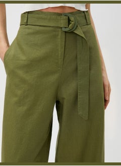 KOTON Linen Blended Trousers Wide Leg Belted  - Image 5