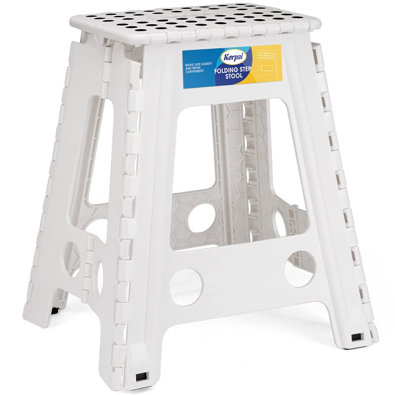 Korpai 18 Folding Step Stool for Adults and Kids Holds Up to 300 lbsNonSlip Folding Stools with Portable Handle Compact Plastic Foldable Step Stool for BathroomBedroom Kitchen White1PC
