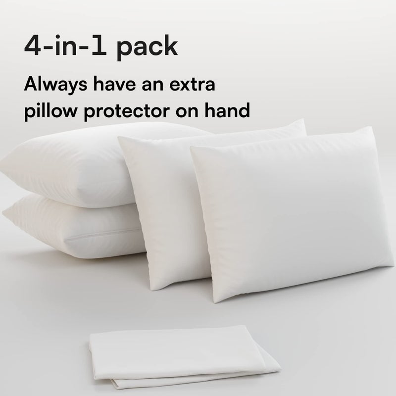 Niagara Sleep Solution Ultra Soft Pillow Protectors with Zipper Standard Size - Set of 4 Breathable Pillow Covers - 100% Protection Against Stains, Dust & Dirt - Machine Washable (White) - Image 2