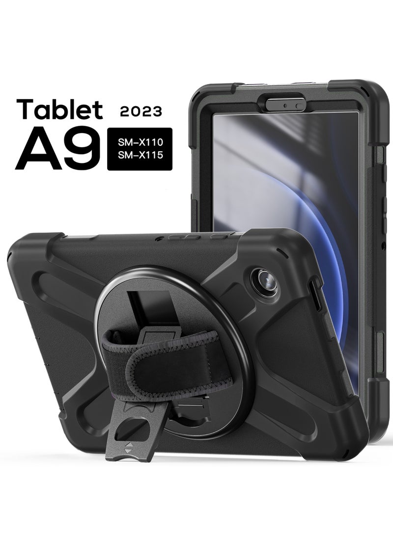 Rock Pow - Samsung Galaxy Tab A9 Case 8.7 Inch 2023 SM-X110/X115/X117 for Kids with Screen Protector | Heavy Duty Shockproof Case with Rotating Stand Hand Strap for Galaxy Tab A9 Tablet 2023 - Image 1
