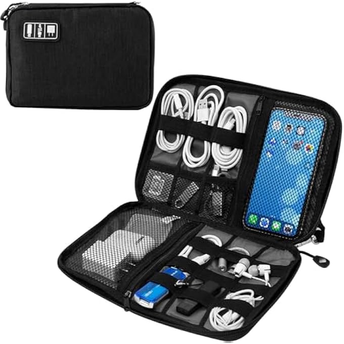 rayihni ELECTRONIC ORGANIZER, DOUBLE LAYER ELECTRONICS STORAGE CASE WITH ADJUSTABLE DIVIDERS, UNIVERSAL CORD ORGANIZER BAG COMPATIBLE WITH VARIOUS TECH ACCESSORIES, PERFECT FOR TRAVEL ESSENTIALS - Image 1