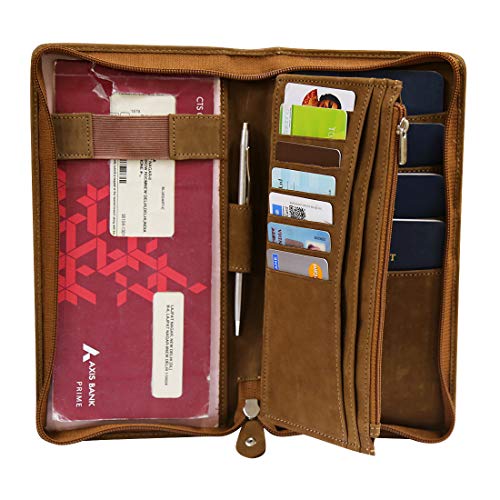 STYLE SHOES Genuine Leather Passport Holder for Men & Women/Suitable for Credit Debit Card and Boarding Pass / 16 Slot Card Holders & Travel Organizer- Brown - Image 3