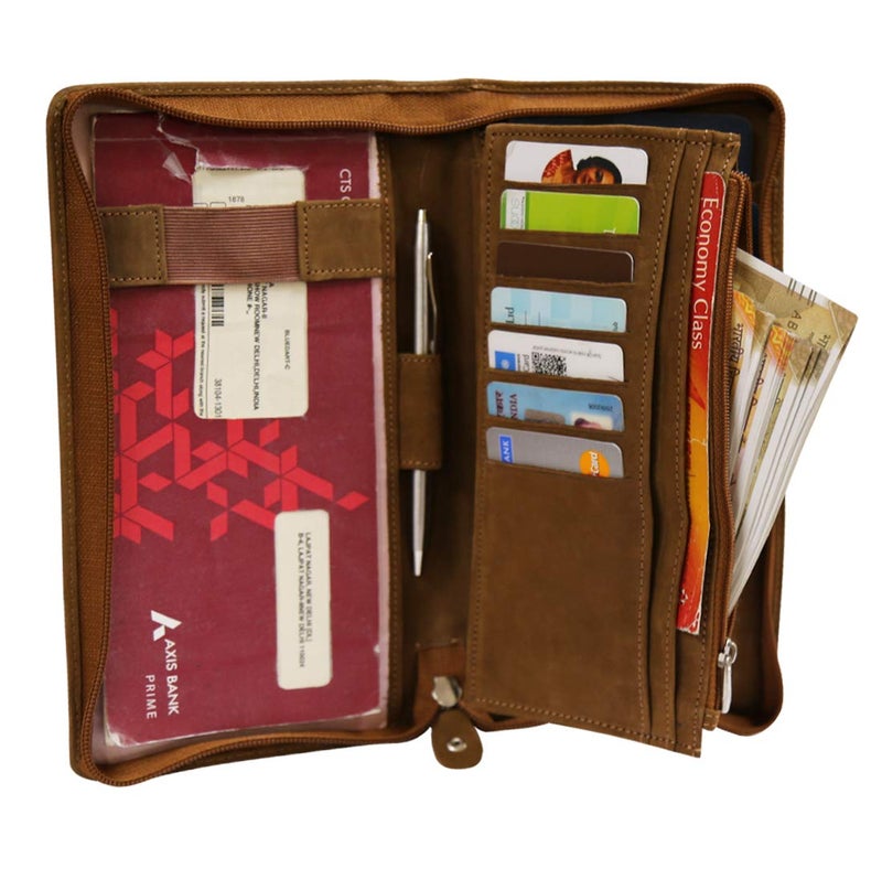 STYLE SHOES Genuine Leather Passport Holder for Men & Women/Suitable for Credit Debit Card and Boarding Pass / 16 Slot Card Holders & Travel Organizer- Brown - Image 4