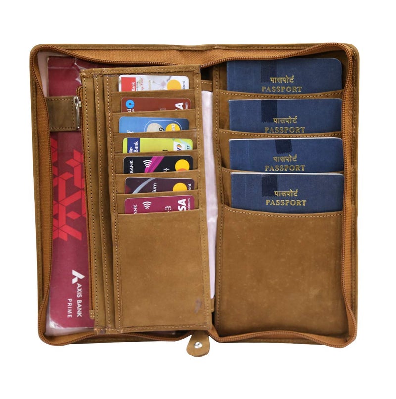 STYLE SHOES Genuine Leather Passport Holder for Men & Women/Suitable for Credit Debit Card and Boarding Pass / 16 Slot Card Holders & Travel Organizer- Brown - Image 2