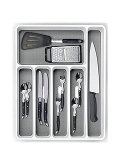 RYNX Sierware Drawer Organizer  Non Slip Utensil Tray Narrow Kitchen Cutlery Tray Drawer Organizers Plastic 6 artment Gray Tray  - Image 1