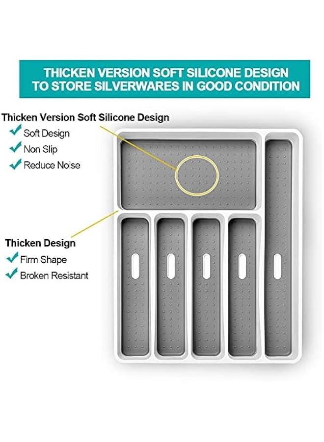 RYNX Sierware Drawer Organizer  Non Slip Utensil Tray Narrow Kitchen Cutlery Tray Drawer Organizers Plastic 6 artment Gray Tray  - Image 2