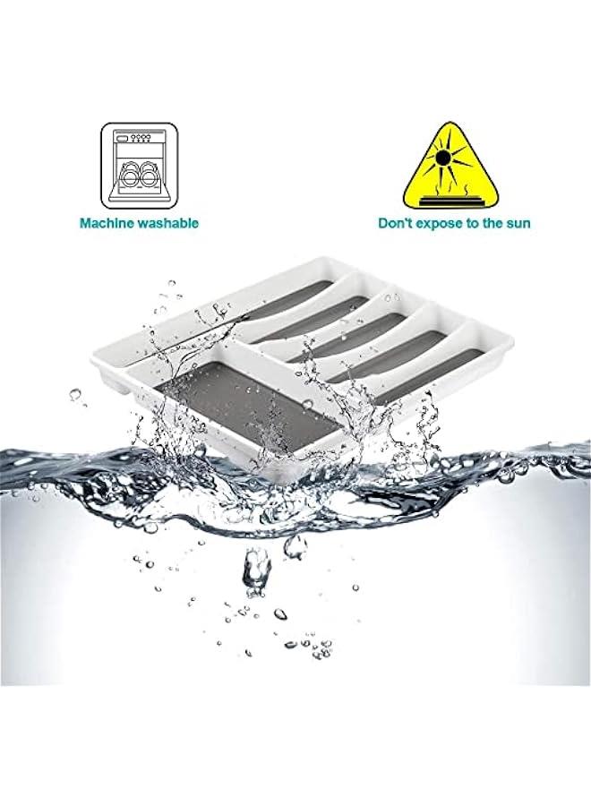 RYNX Sierware Drawer Organizer  Non Slip Utensil Tray Narrow Kitchen Cutlery Tray Drawer Organizers Plastic 6 artment Gray Tray  - Image 3