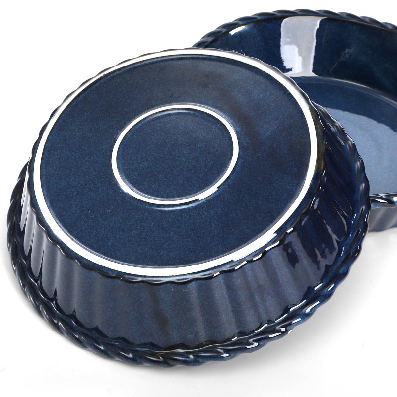 Peohud 2 Pack Ceramic Pie Pans, 10 Inch Deep Fluted Pie Plate, 54 Ounce Round Baking Dish for Quiche, Apple Pecan Pie, Pot Pie, Blue - Image 4