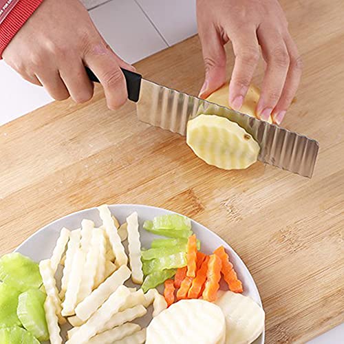 Mockery Potato Ripple Knife Crinkle Cutter Wavy Chopper French Fry Slicer Knife Stainless Steel Food Tomato Onion Lemon Salad Chopping Knife Wavy Slicer Wavy Vegetable Cutter Kitchen Tool - Image 3