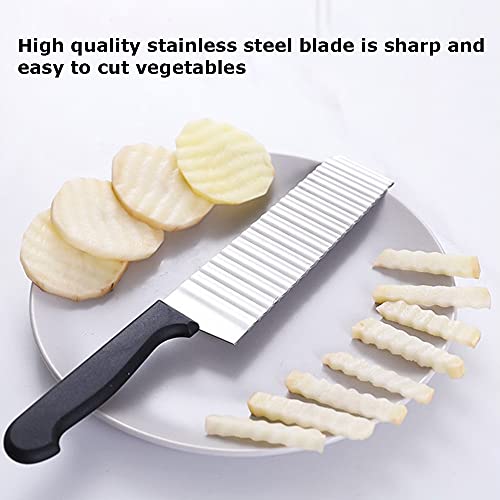 Mockery Potato Ripple Knife Crinkle Cutter Wavy Chopper French Fry Slicer Knife Stainless Steel Food Tomato Onion Lemon Salad Chopping Knife Wavy Slicer Wavy Vegetable Cutter Kitchen Tool - Image 5