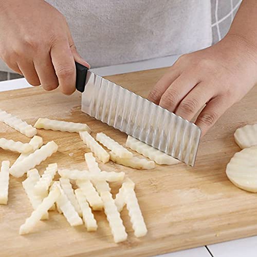 Mockery Potato Ripple Knife Crinkle Cutter Wavy Chopper French Fry Slicer Knife Stainless Steel Food Tomato Onion Lemon Salad Chopping Knife Wavy Slicer Wavy Vegetable Cutter Kitchen Tool - Image 4