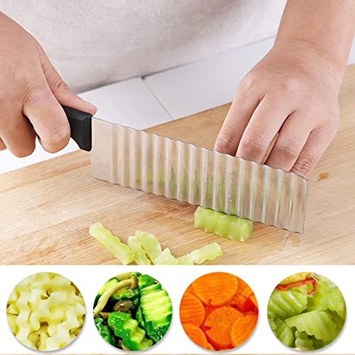 Mockery Potato Ripple Knife Crinkle Cutter Wavy Chopper French Fry Slicer Knife Stainless Steel Food Tomato Onion Lemon Salad Chopping Knife Wavy Slicer Wavy Vegetable Cutter Kitchen Tool - Image 2