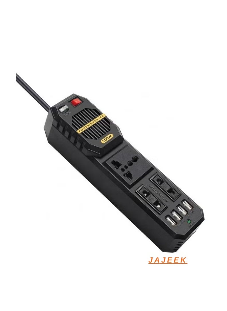 JAJEEK 200W Power Inverter – 12V DC to Car Power Inverter, High Capacity, Converts DC to AC, Ideal for Charging Laptops, Smartphones, Tablets, and Small Appliances, Compact & Portable Design for Travel, Emergency, and On-the-Go Power Supply - Image 1