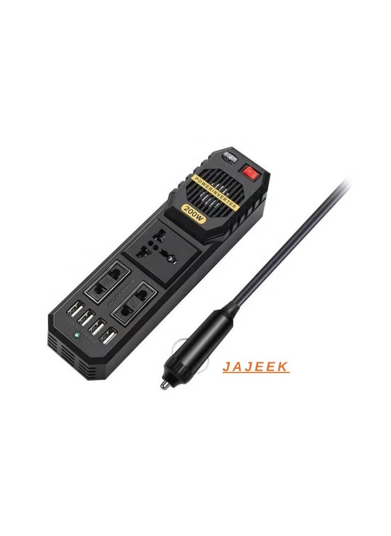 JAJEEK 200W Power Inverter – 12V DC to Car Power Inverter, High Capacity, Converts DC to AC, Ideal for Charging Laptops, Smartphones, Tablets, and Small Appliances, Compact & Portable Design for Travel, Emergency, and On-the-Go Power Supply - Image 2