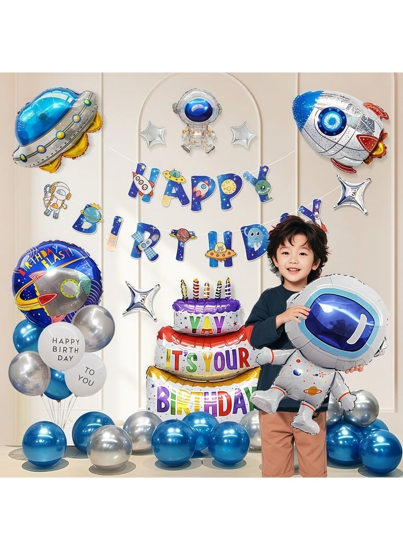 عالم البالونات بالونات حفلات بطابع الفضاء، زينة حفلات عيد ميلاد رقم 39، طابع الفضاء، بالونات رواد الفضاء، لافتات عيد ميلاد سعيد، لوازم حفلات الفضاء، زينة حفلات عيد ميلاد بطابع ناسا - Image 1