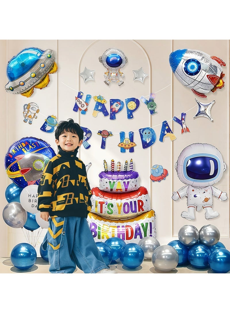 Balloon World Space-themed party balloons, 39 birthday party decorations, space theme, astronaut balloons, happy birthday banners, space party supplies, NASA-themed birthday party decorations - Image 1