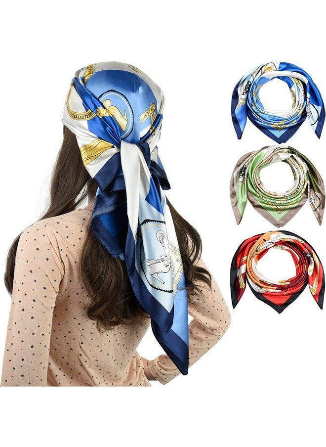 Corciova - 3 Pcs Square Curly Hair Scarf Black Women Silk Headband Tie Sleeping Bandanas Headscarf Geometry (Blue Green Red) - Image 1
