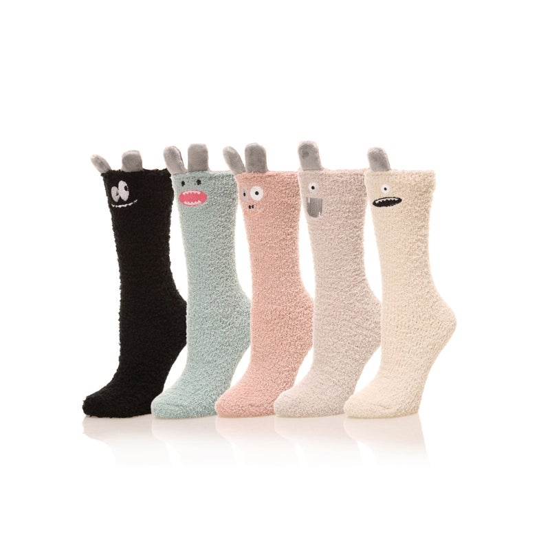 SOLARAE 5 pairs Womens Soft  Funny Animal Designe Microfiber Slipper Socks Cozy Fuzzy Winter Warm Socks - Image 1
