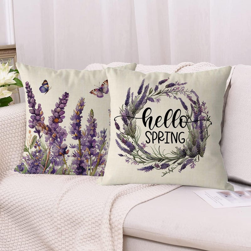 GAGEC Spring Pillow Covers 18x18 Inch Set of 4 Lavender Floral Throw Pillowcase Purple Home Sofa Bedroom Living Room Holiday Cushion Case Farmhouse Decorations - Image 4