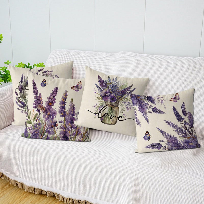 GAGEC Spring Pillow Covers 18x18 Inch Set of 4 Lavender Floral Throw Pillowcase Purple Home Sofa Bedroom Living Room Holiday Cushion Case Farmhouse Decorations - Image 5
