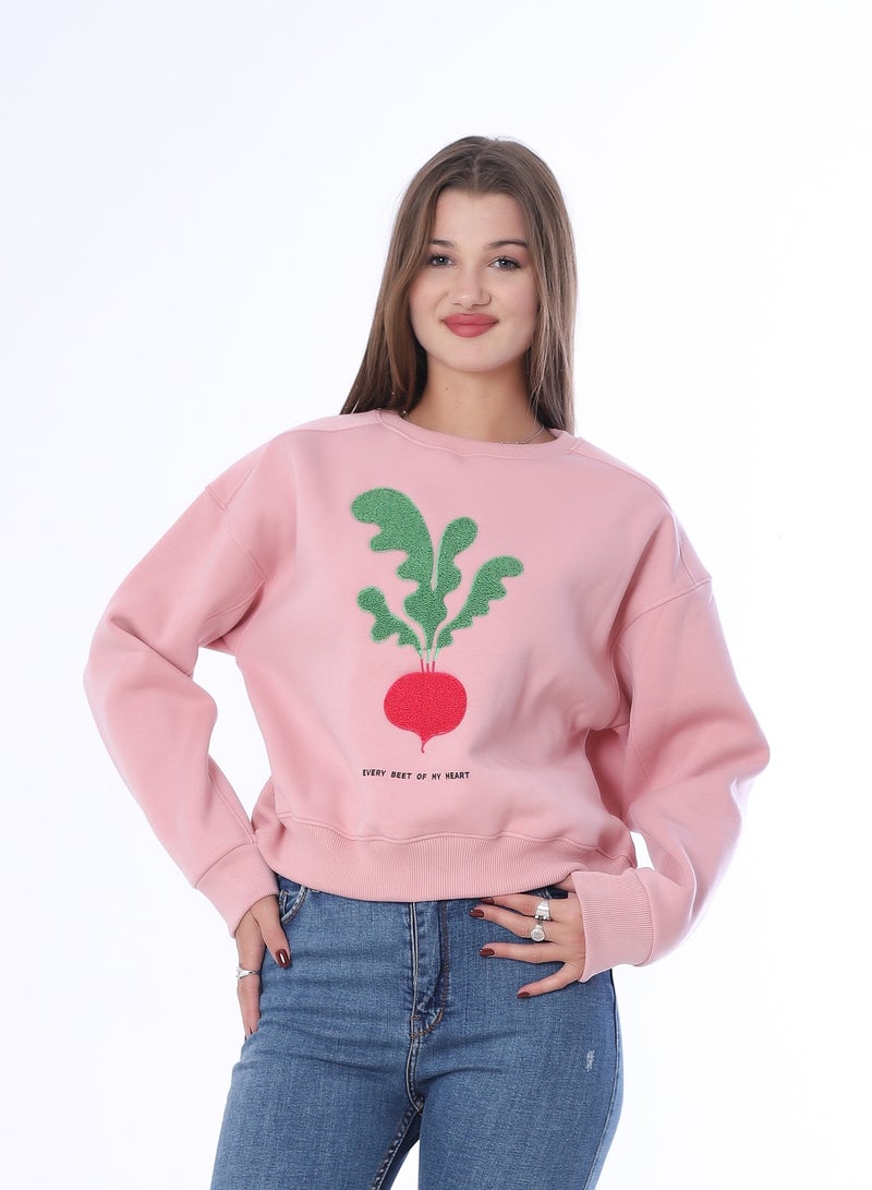 بيبو سويت شيرت نسائي، طباعة جرافيك، أكمام طويلة_كاشمير - Image 1