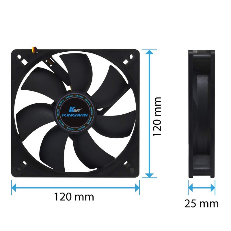 KingWin 120mm Silent Fan for PC Cases, CPU Coolers, Mining Rigs – Quiet Computer Cooling Fan with Long Life Sleeve Bearing, High Airflow Ventilation – Black CF-012LB - Image 5