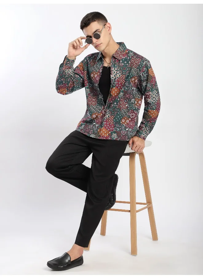 بيونغ Green Paisley Printed Zipper Shacket