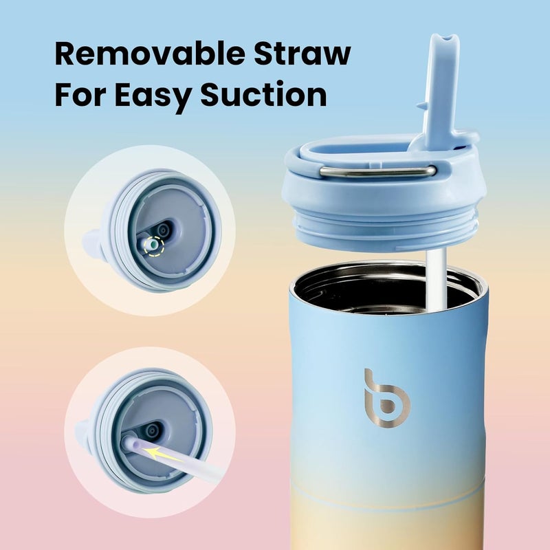 bottle bottle زجاجة زجاجة 24 أونصة زجاجة ماء مع غطاء قشة ومقبض - أزرق أصفر وردي - Image 4