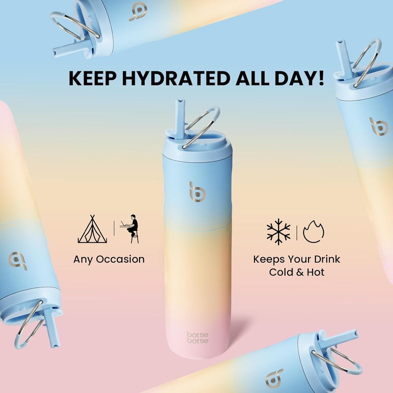 bottle bottle زجاجة زجاجة 24 أونصة زجاجة ماء مع غطاء قشة ومقبض - أزرق أصفر وردي - Image 5