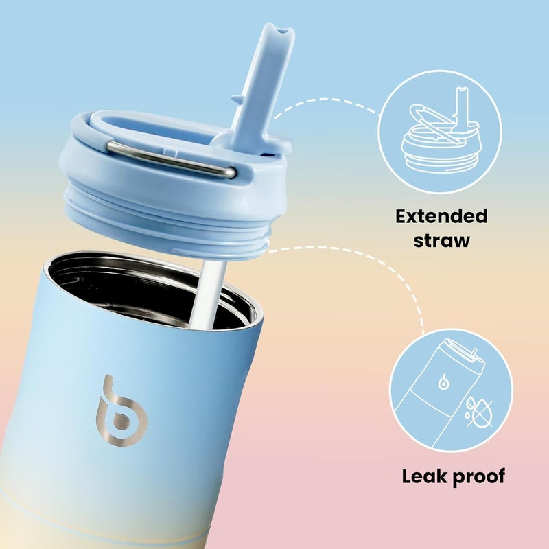 bottle bottle زجاجة زجاجة 24 أونصة زجاجة ماء مع غطاء قشة ومقبض - أزرق أصفر وردي - Image 2