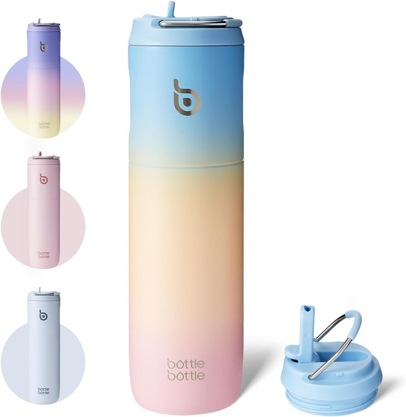 bottle bottle زجاجة زجاجة 24 أونصة زجاجة ماء مع غطاء قشة ومقبض - أزرق أصفر وردي - Image 1