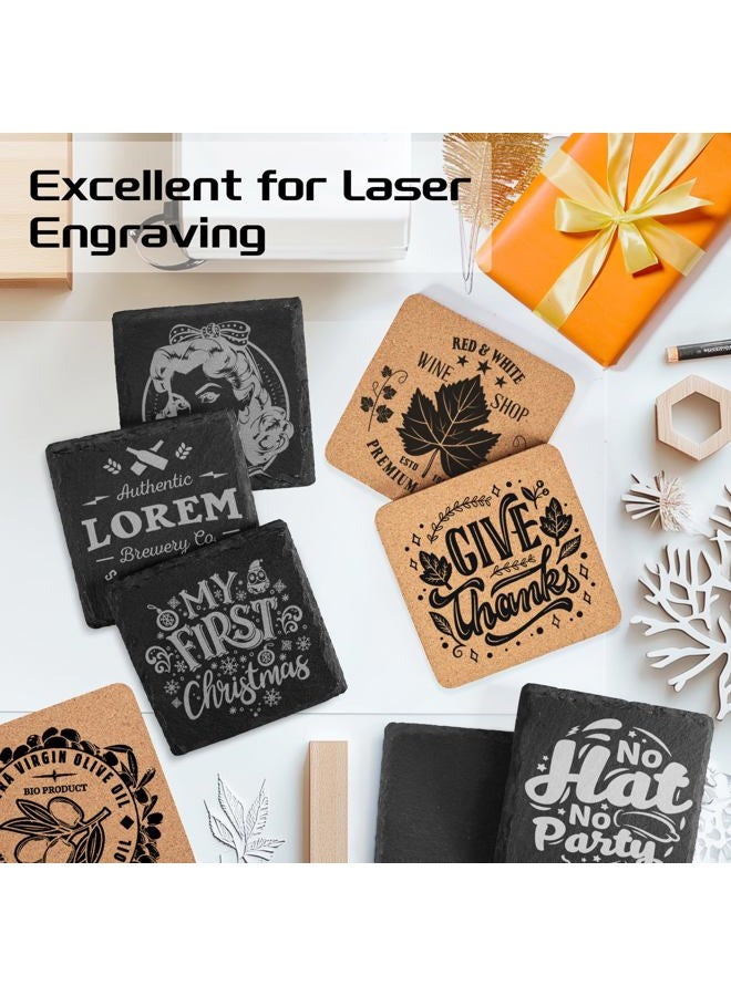 MAPRIAL 100 PCS Coaster Bulk for Laser Engraving, MAPRIAL 4 Inch 50 PCS Blanks Black Handmade Slate Stone Coasters, 50 PCS Cork Coasters, Engravable Materials for Engraver, Gifts, Crafts, Square - Image 3