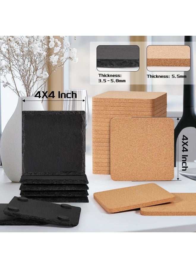 MAPRIAL 100 PCS Coaster Bulk for Laser Engraving, MAPRIAL 4 Inch 50 PCS Blanks Black Handmade Slate Stone Coasters, 50 PCS Cork Coasters, Engravable Materials for Engraver, Gifts, Crafts, Square - Image 2