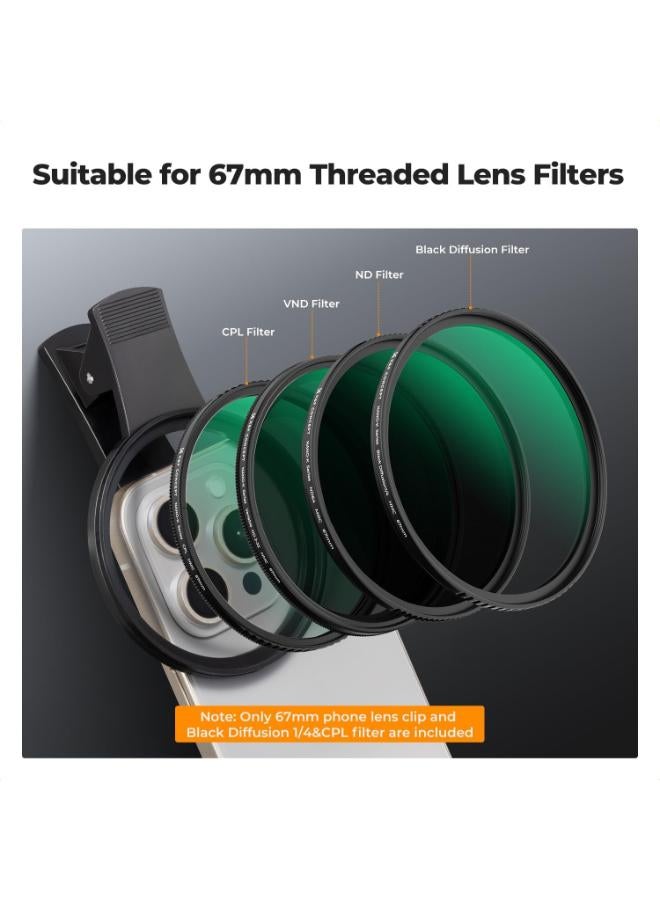 K&F Concept 67 mm Clip-On Black Diffusion & CPL Filter for Phones - Image 4