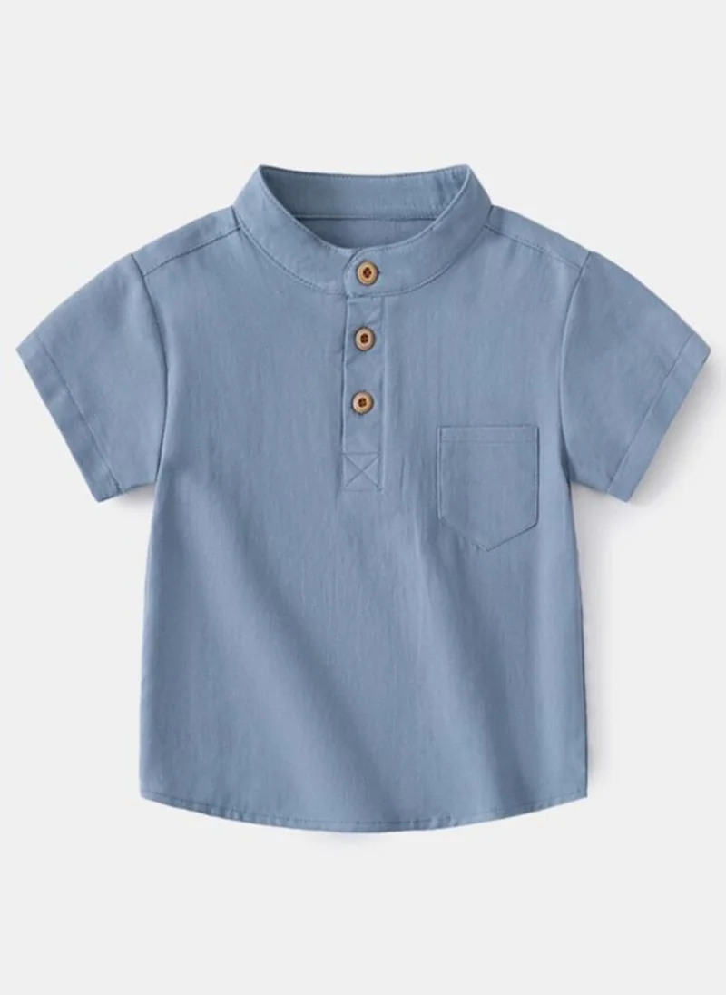 YUNIQEE Blue Pure Cotton Henley Neck Pockets T-shirt