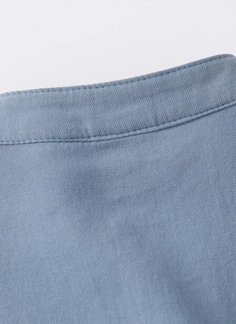 YUNIQEE Blue Pure Cotton Henley Neck Pockets T-shirt