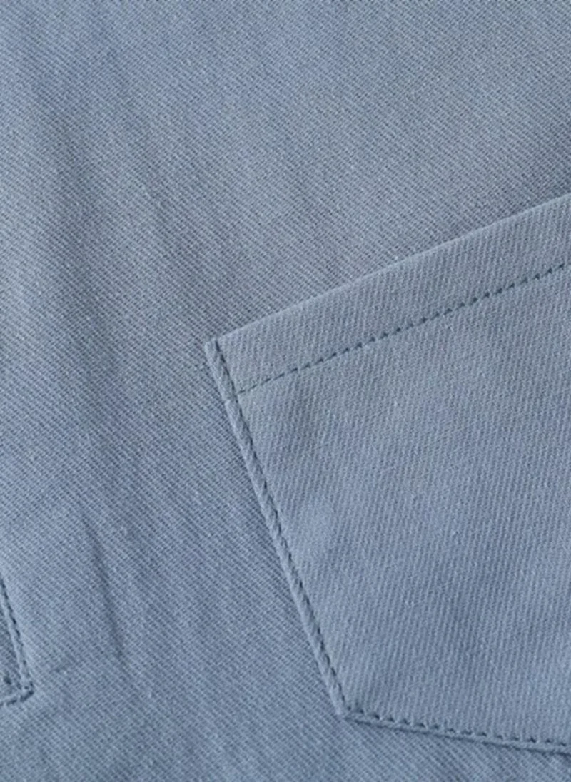 YUNIQEE Blue Pure Cotton Henley Neck Pockets T-shirt