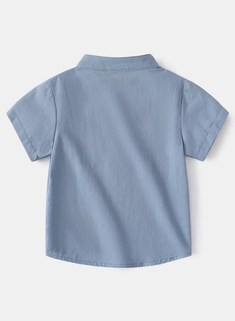 YUNIQEE Blue Pure Cotton Henley Neck Pockets T-shirt