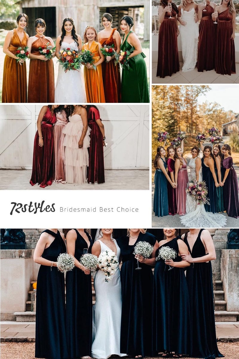 72styles Velvet Infinity Dress with Bandeau,Convertible Bridesmaid Dresses,Plus Size Velvet Wrap Maxi Long Dress Multiway Formal Dress Gold - Image 5