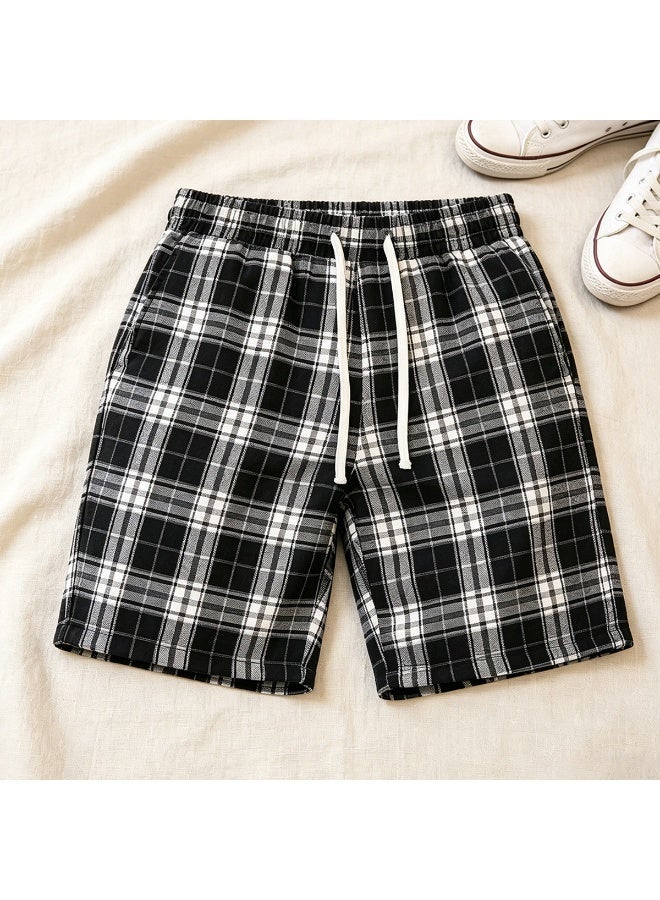 Men's Plaid Casual Shorts Black and White Checkered Shorts Elastic Waist with Drawstring Summer Lounge Shorts For Men - Image 1
