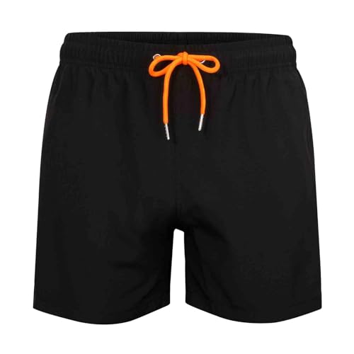 MADHERO Mens Swim Trunks with Compression Liner 2 in 1 Quick Dry Swimming Shorts Swimwear Black Orange Size L - Image 5