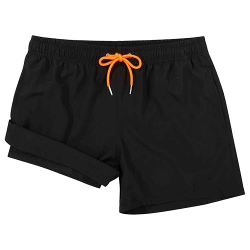 MADHERO Mens Swim Trunks with Compression Liner 2 in 1 Quick Dry Swimming Shorts Swimwear Black Orange Size L - Image 2